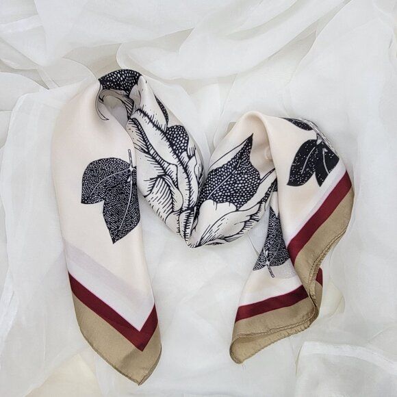 ✨Elegant Bandana Square Silky Scarf Satin Floral White Red Shawl hijab headband - Picture 2 of 6